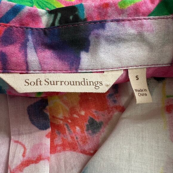 SOFT SURROUNDINGS Breezy Bloom Floral 100% Cotton Button Up Shirt Sz S - Picture 3 of 9
